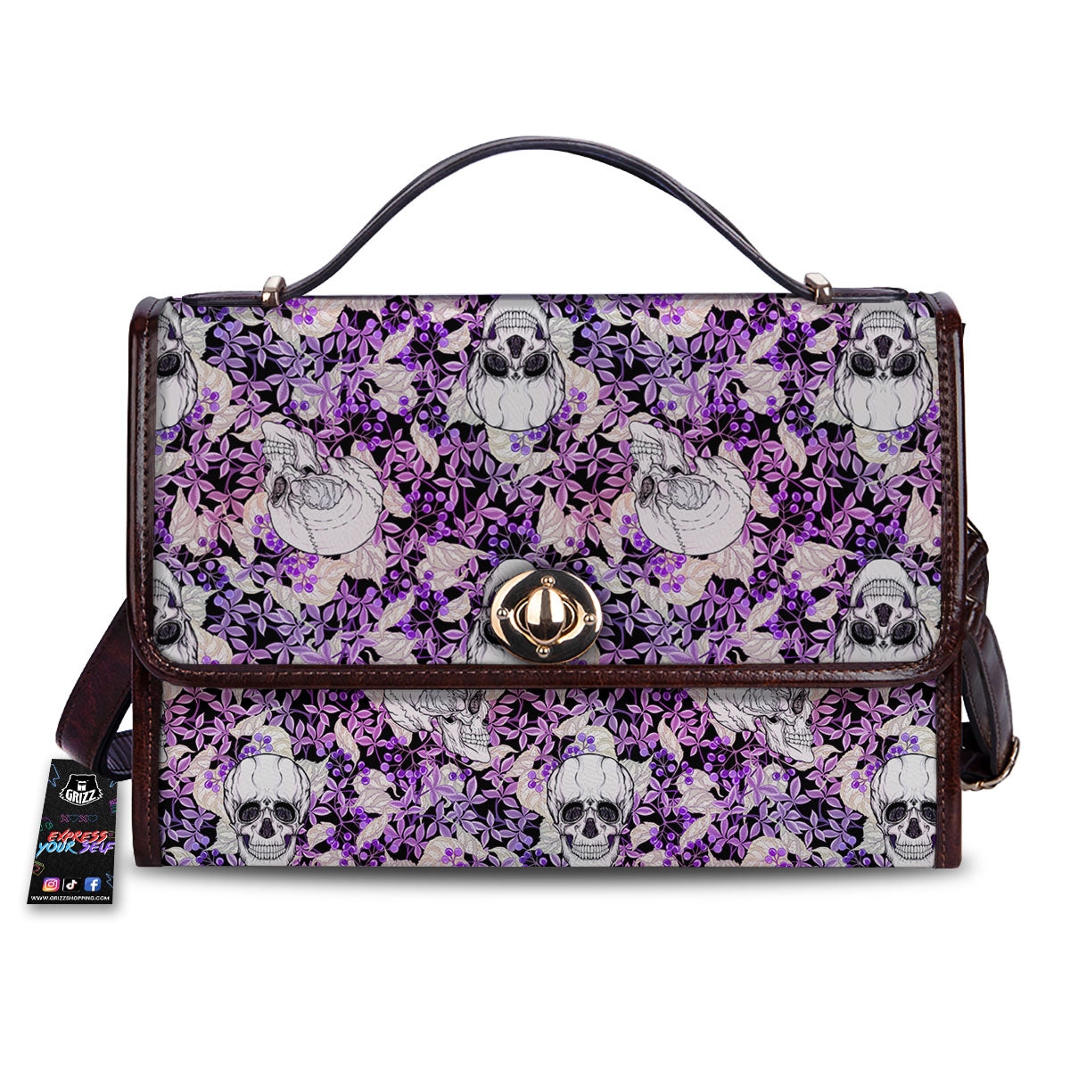 Skull Purple Tropical Print Pattern Women's Satchel Bag-grizzshop