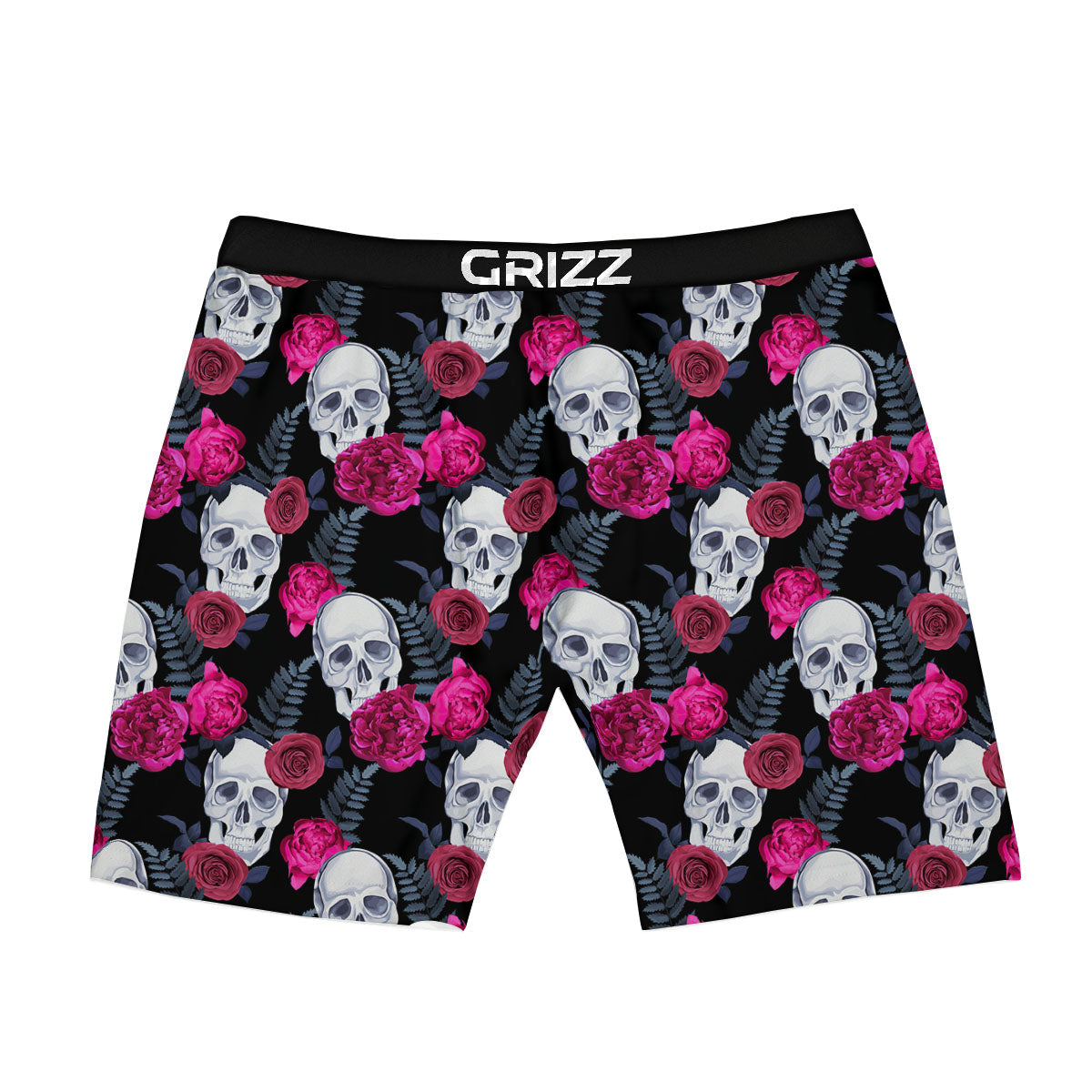 Skull Red Peony Print Pattern Boxer Briefs-grizzshop