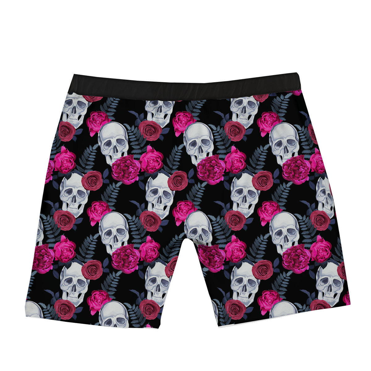 Skull Red Peony Print Pattern Boxer Briefs-grizzshop