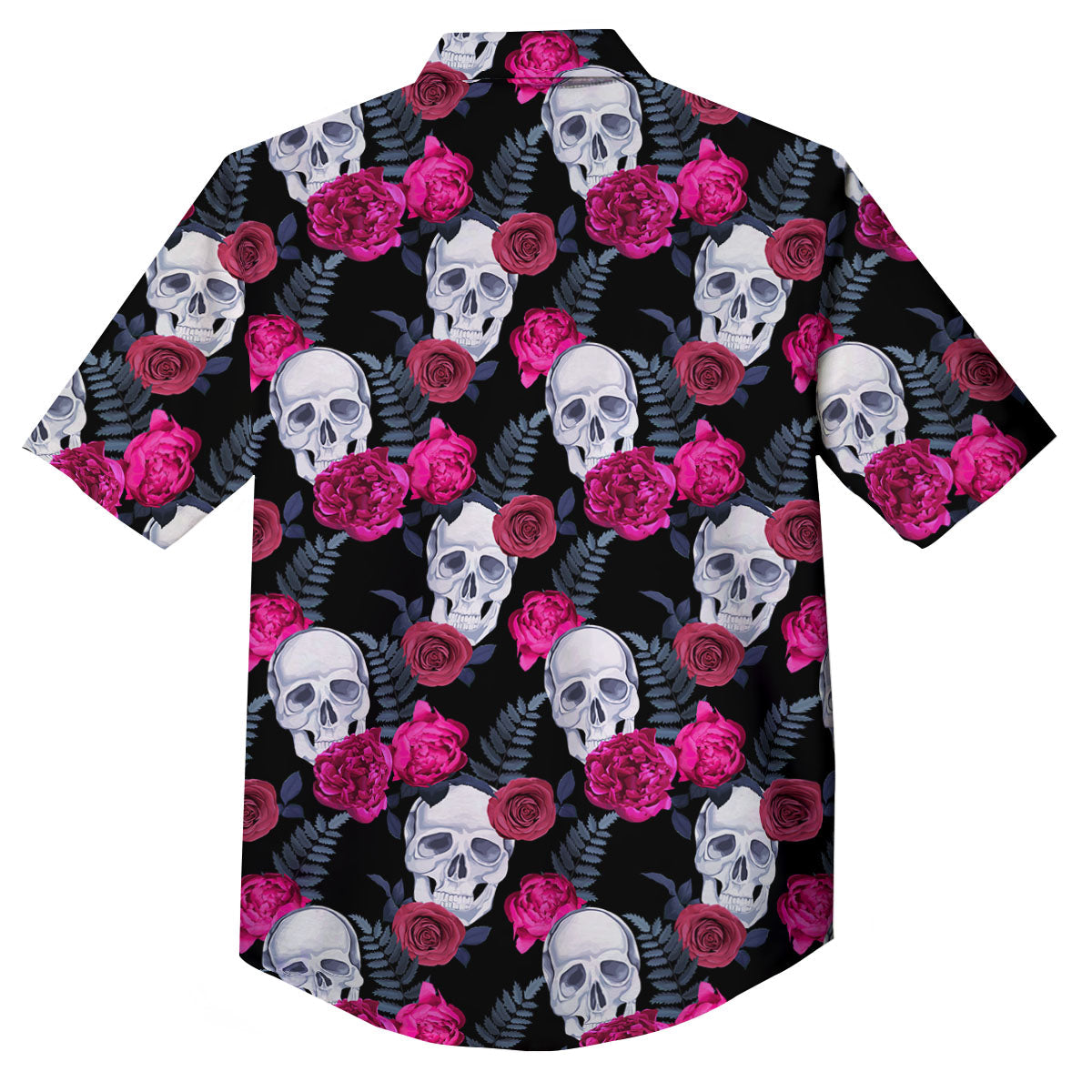 Skull Red Peony Print Pattern Button Up Shirt-grizzshop