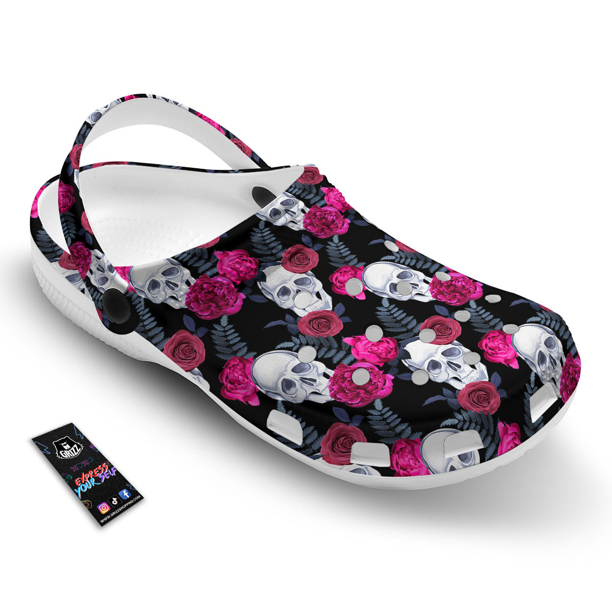 Skull Red Peony Print Pattern Clog-grizzshop