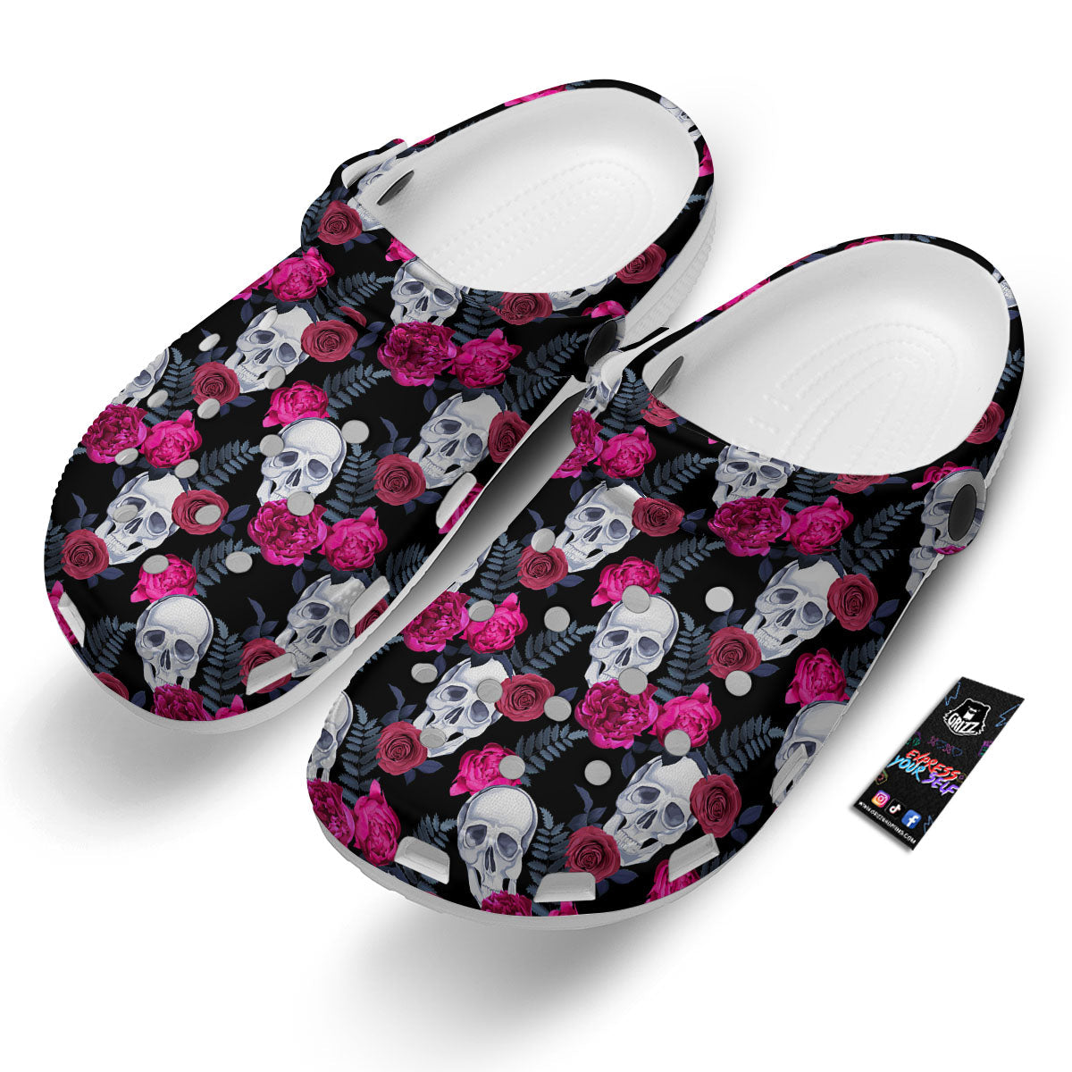 Skull Red Peony Print Pattern Clog-grizzshop