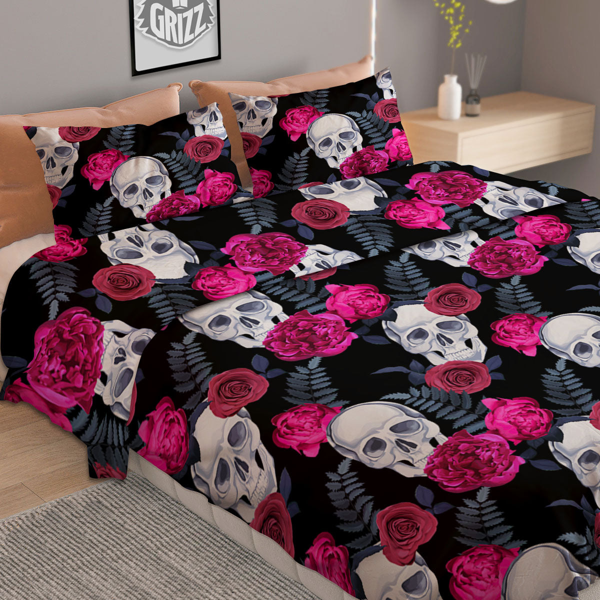 Snowflake Grey And White Print Pattern Duvet Cover Bedding Set