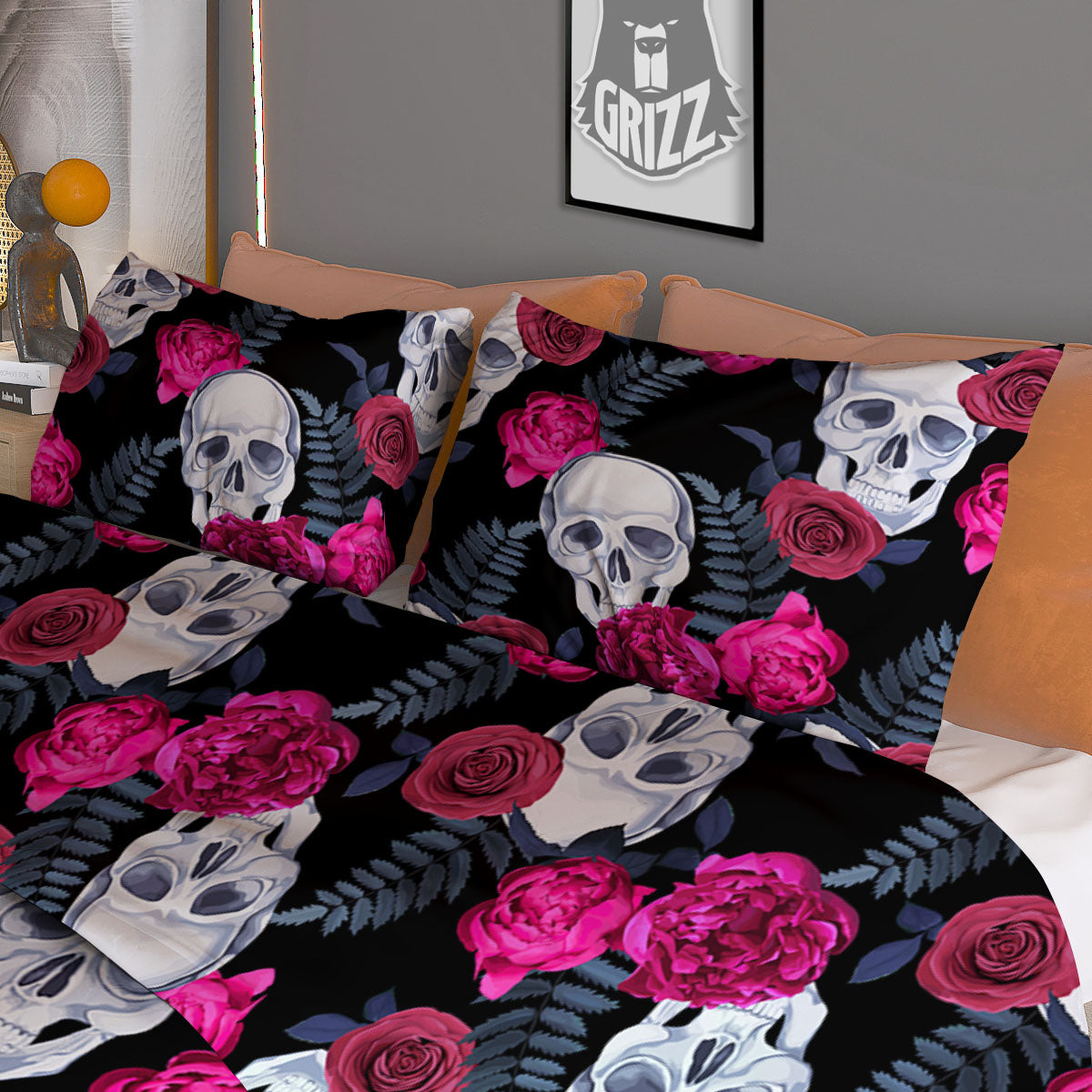 Snowflake Grey And White Print Pattern Duvet Cover Bedding Set