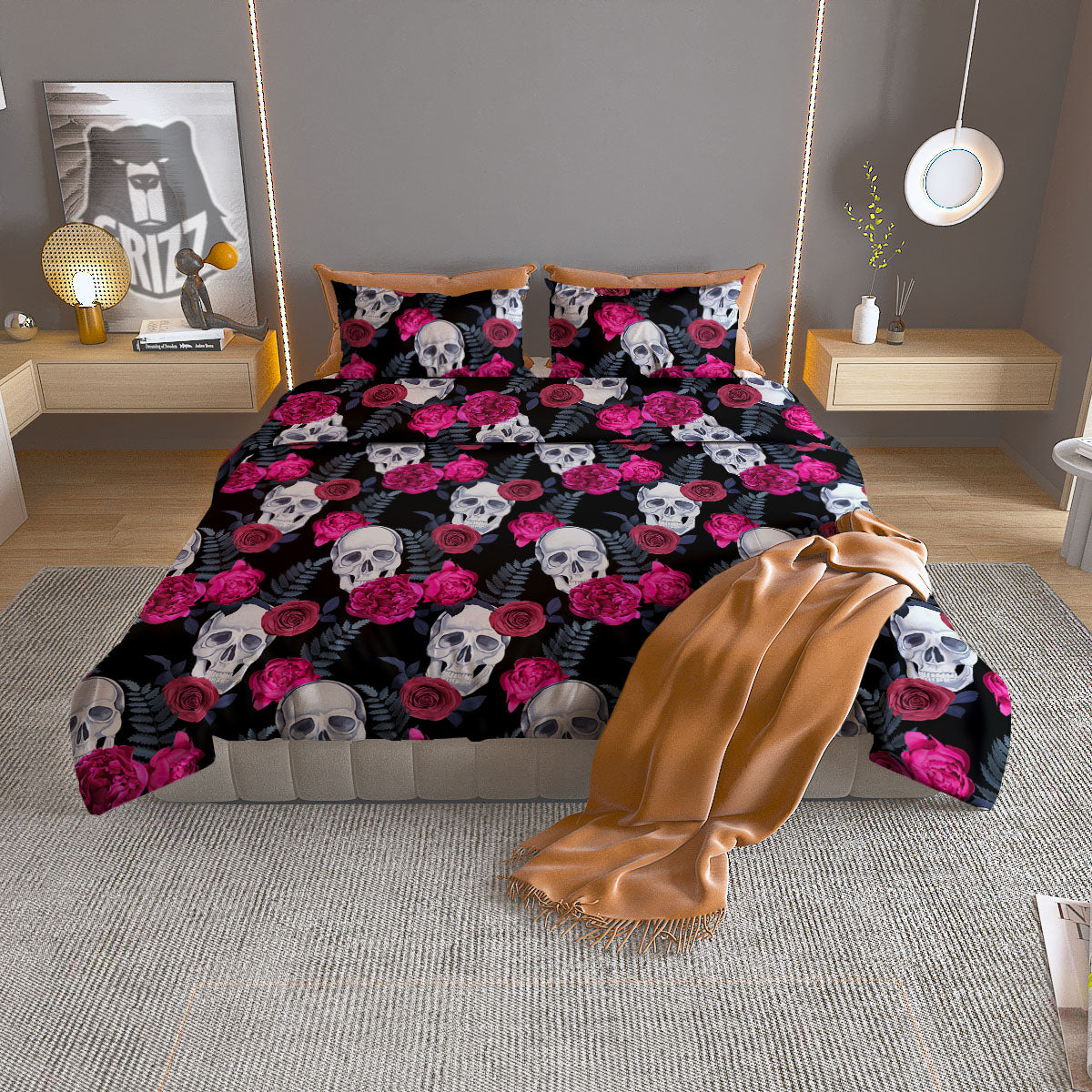 Snowflake Grey And White Print Pattern Duvet Cover Bedding Set