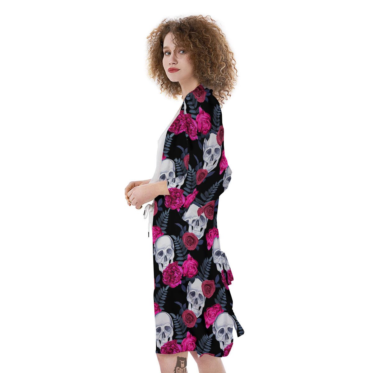Skull Red Peony Print Pattern Kimono-grizzshop