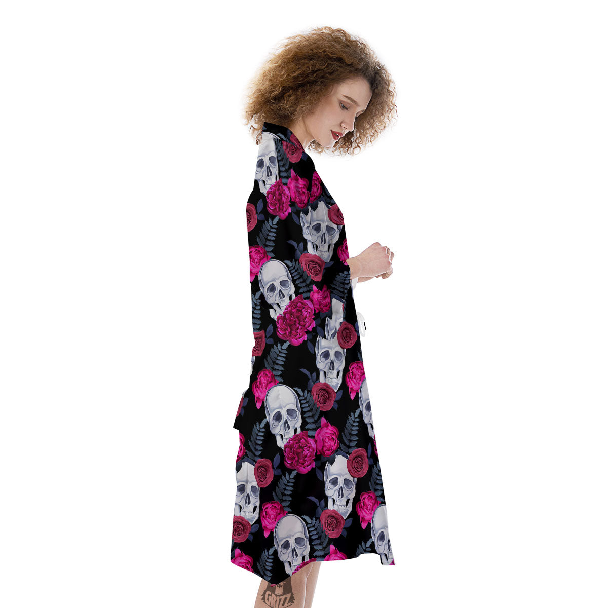 Skull Red Peony Print Pattern Kimono-grizzshop