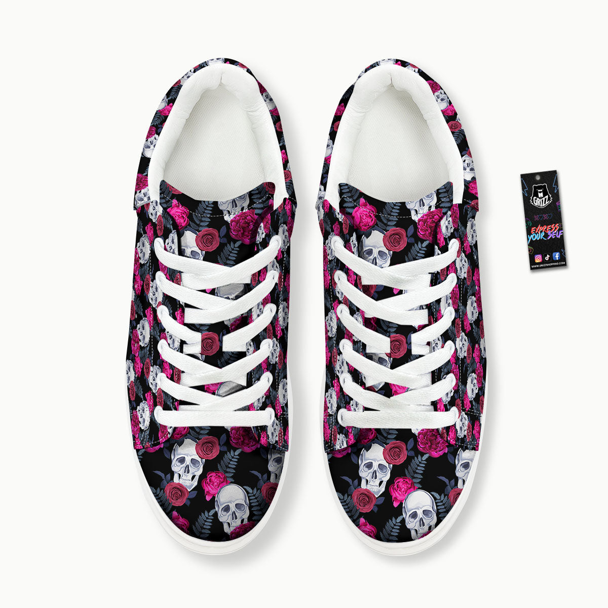 Skull Red Peony Print Pattern Platform Shoes-grizzshop
