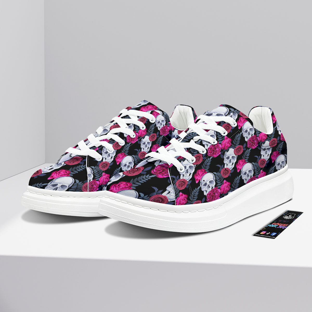Skull Red Peony Print Pattern Platform Shoes-grizzshop