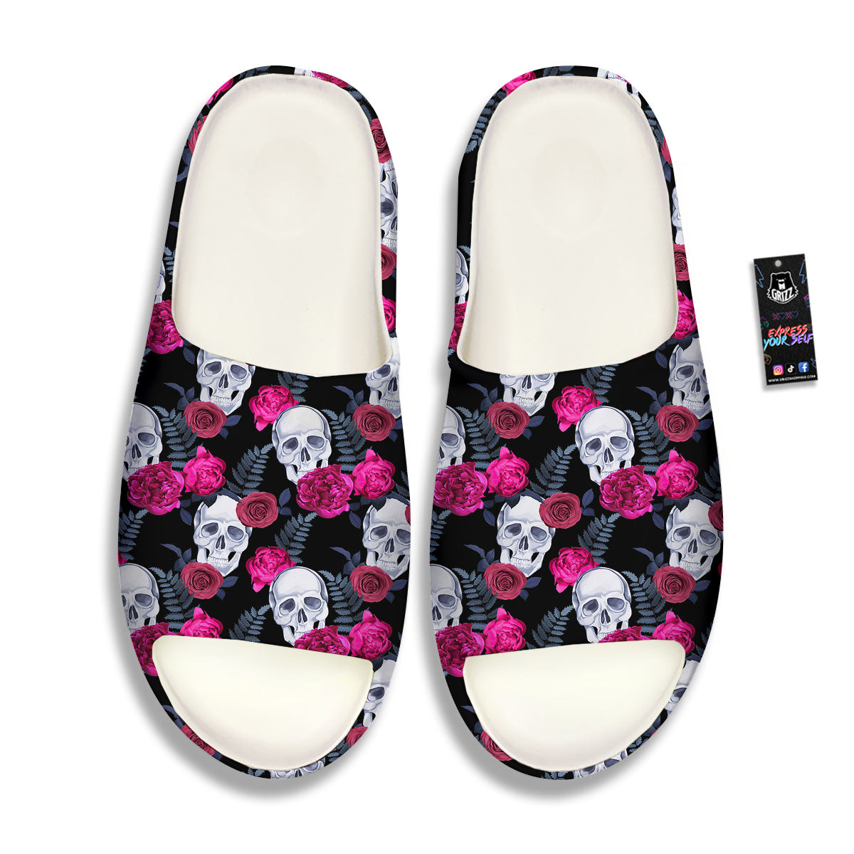 Skull Red Peony Print Pattern Sandals-grizzshop
