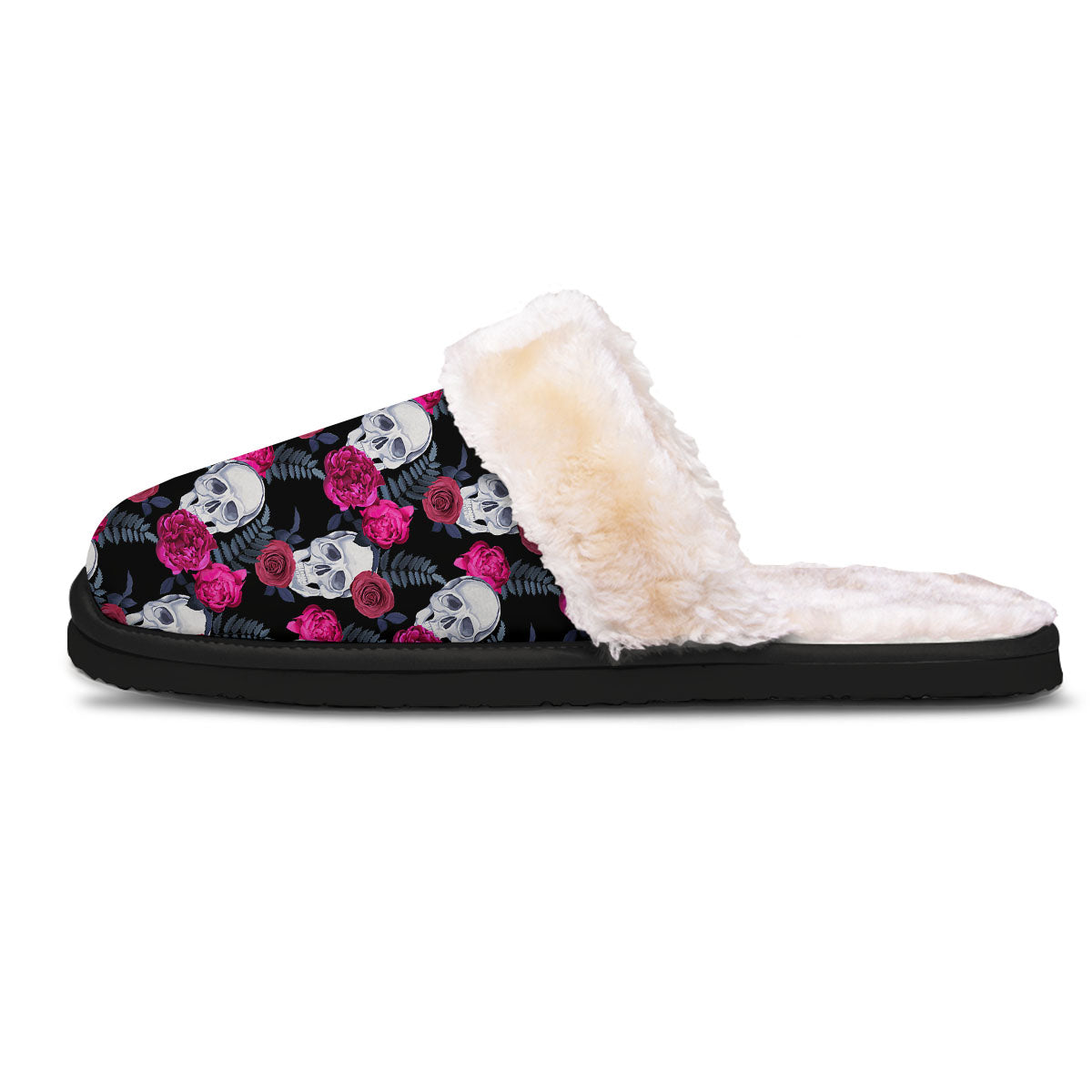 Skull Red Peony Print Pattern Slippers-grizzshop
