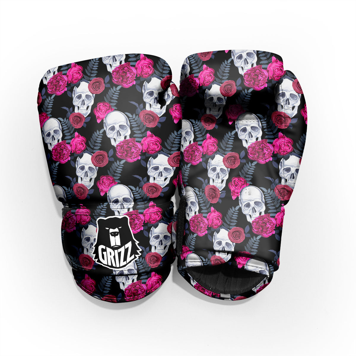 Skull Red Peony Print Pattern Pro Boxing Glove
