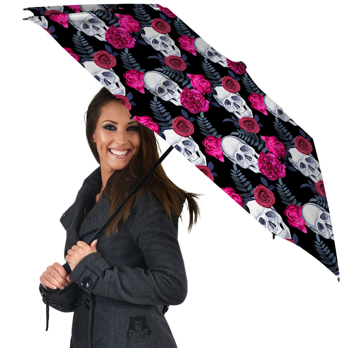 Skull Red Peony Print Pattern Umbrella-grizzshop