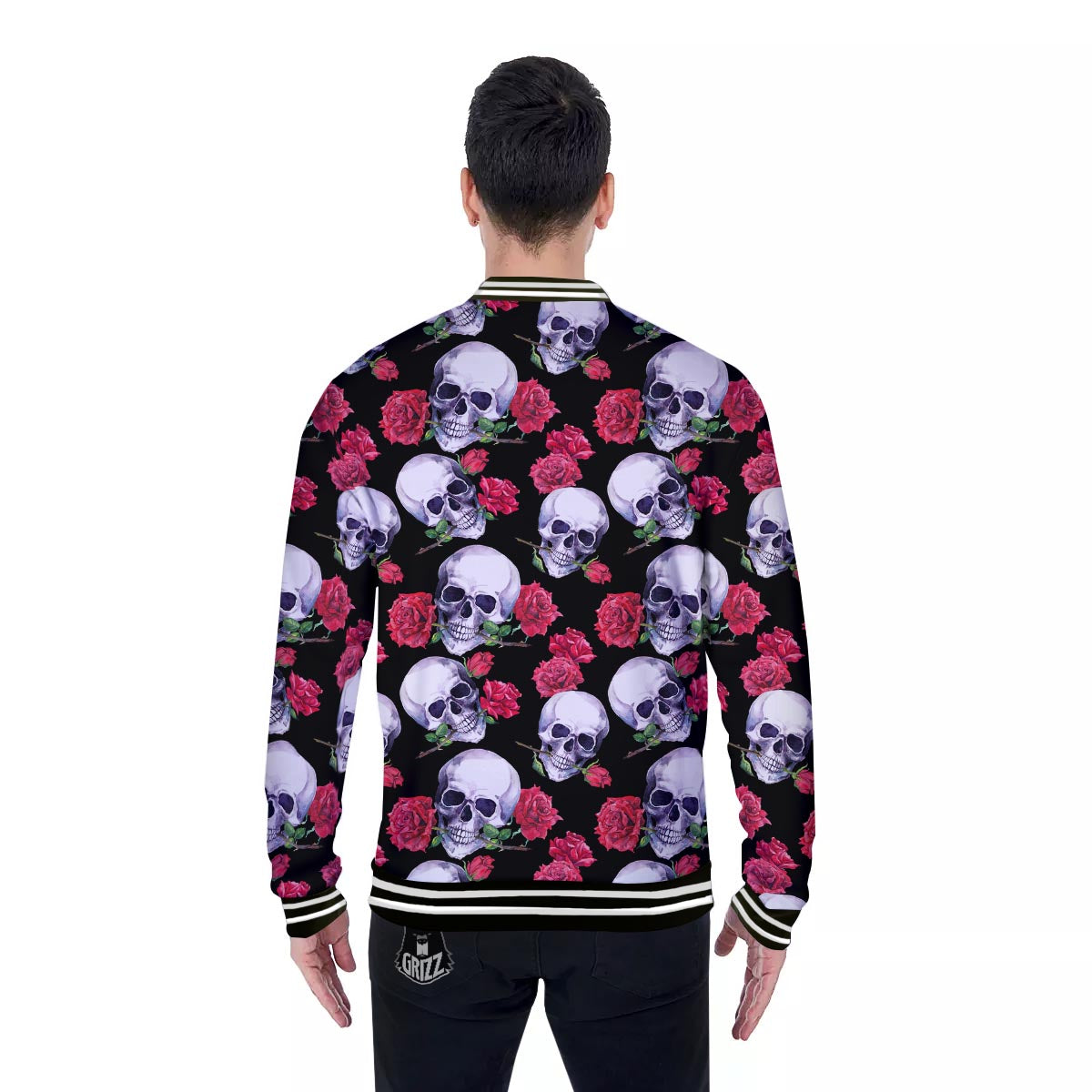 Skull Red Rose Print Pattern Baseball Jacket-grizzshop