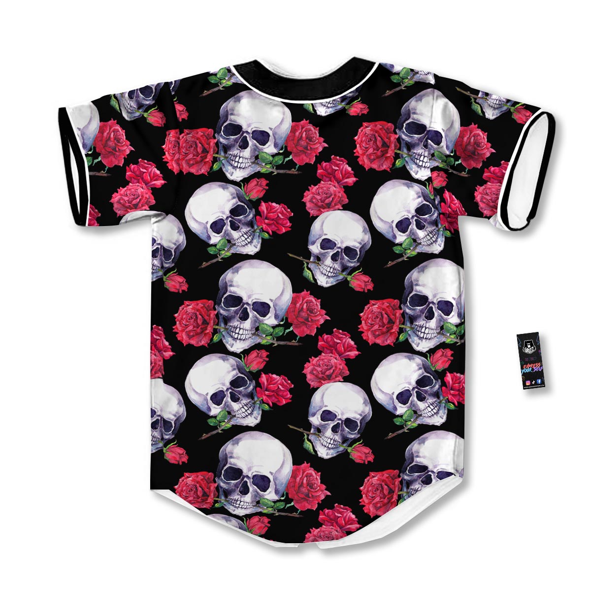 Skull Red Rose Print Pattern Baseball Jersey-grizzshop
