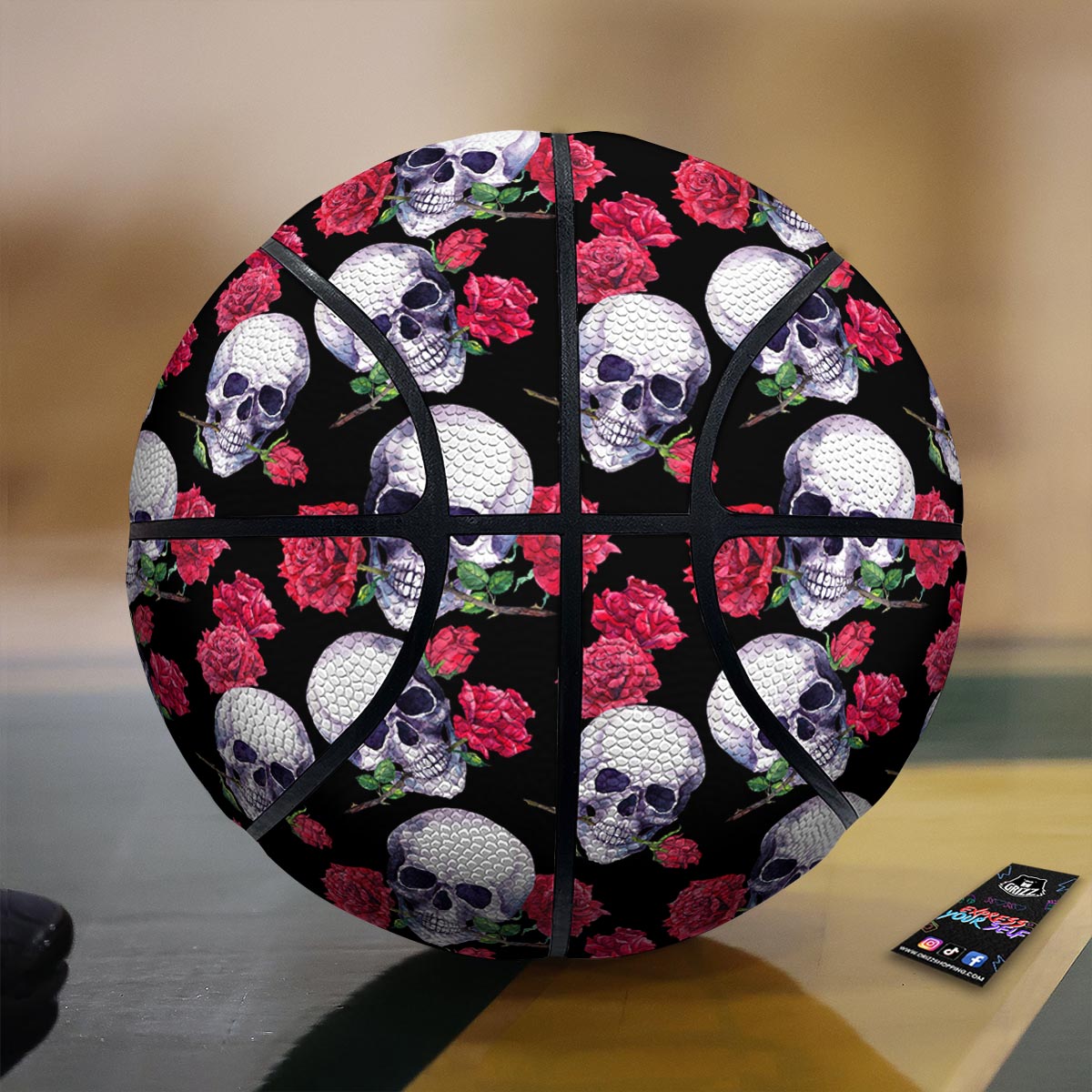 Skull Red Rose Print Pattern Basketball-grizzshop