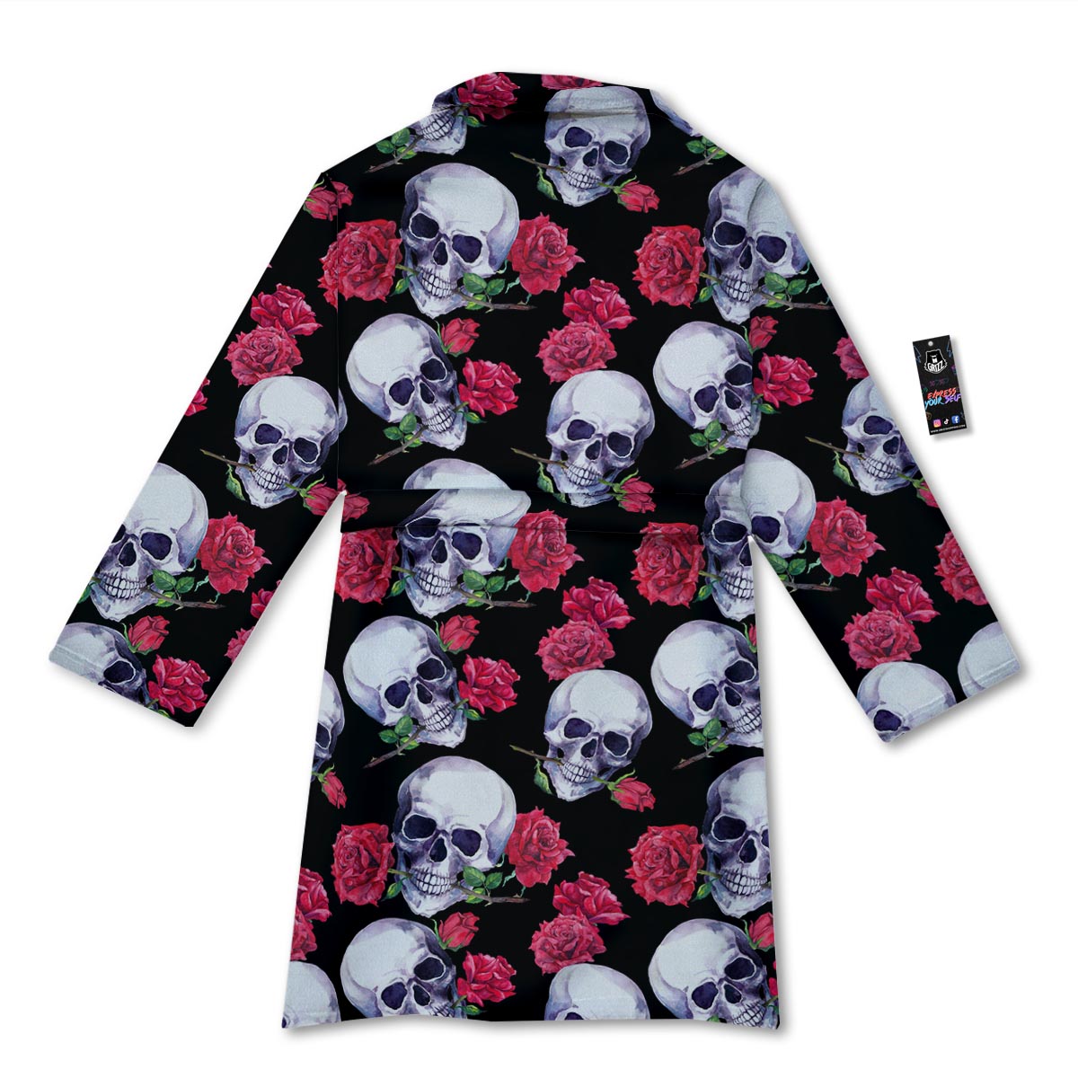 Skull Red Rose Print Pattern Bathrobe-grizzshop
