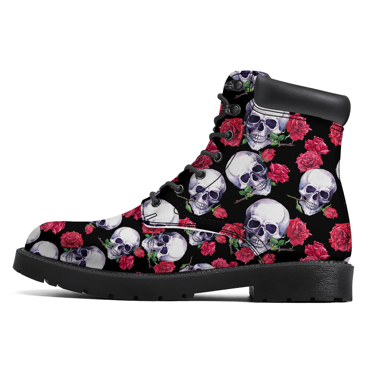 Skull Red Rose Print Pattern Boots-grizzshop
