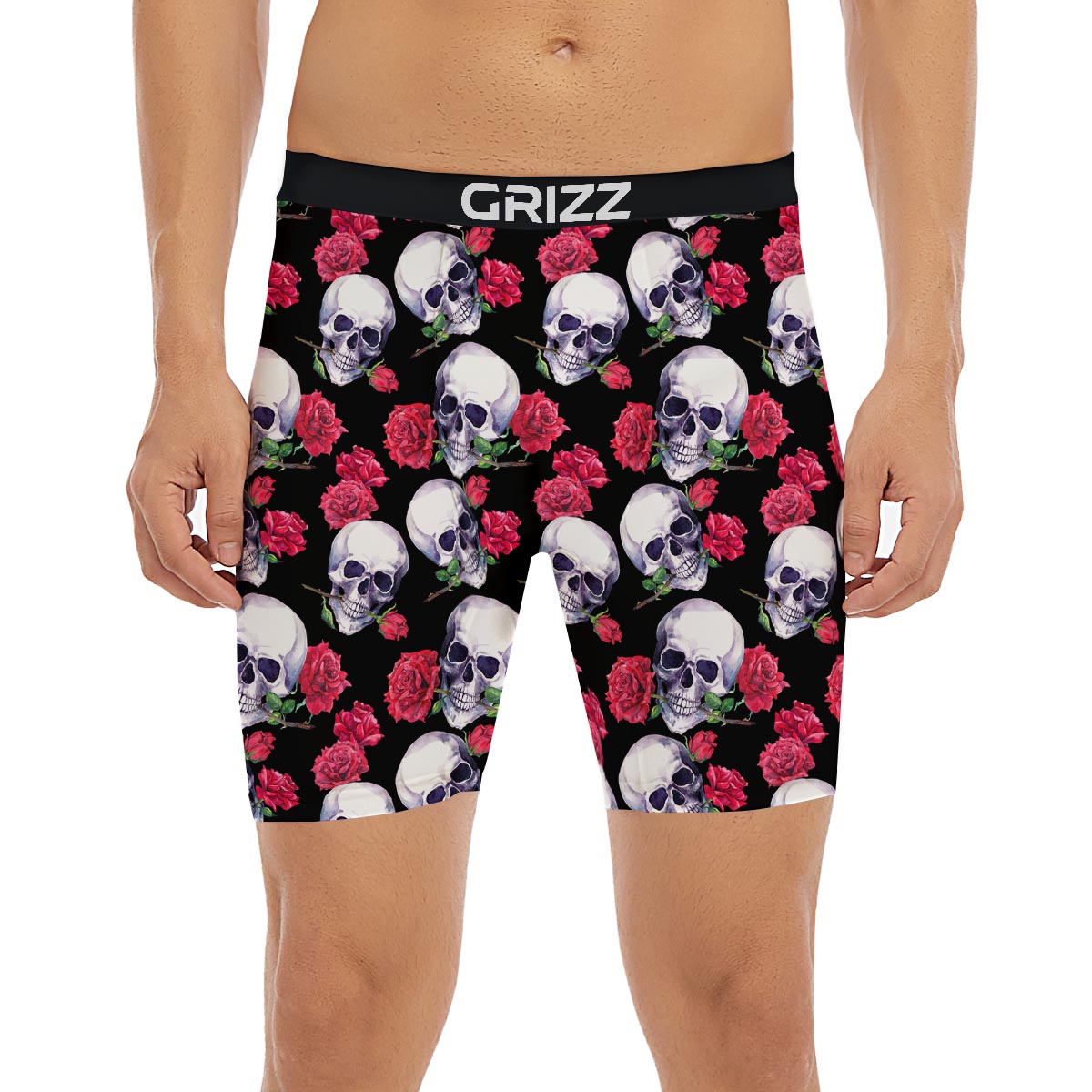 Skull Red Rose Print Pattern Boxer Briefs-grizzshop