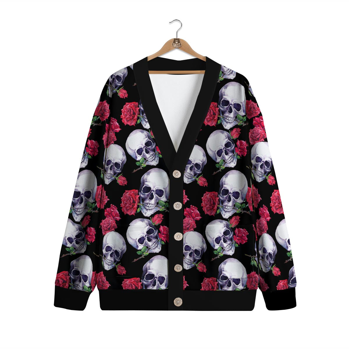 Skull Red Rose Print Pattern Cardigan-grizzshop
