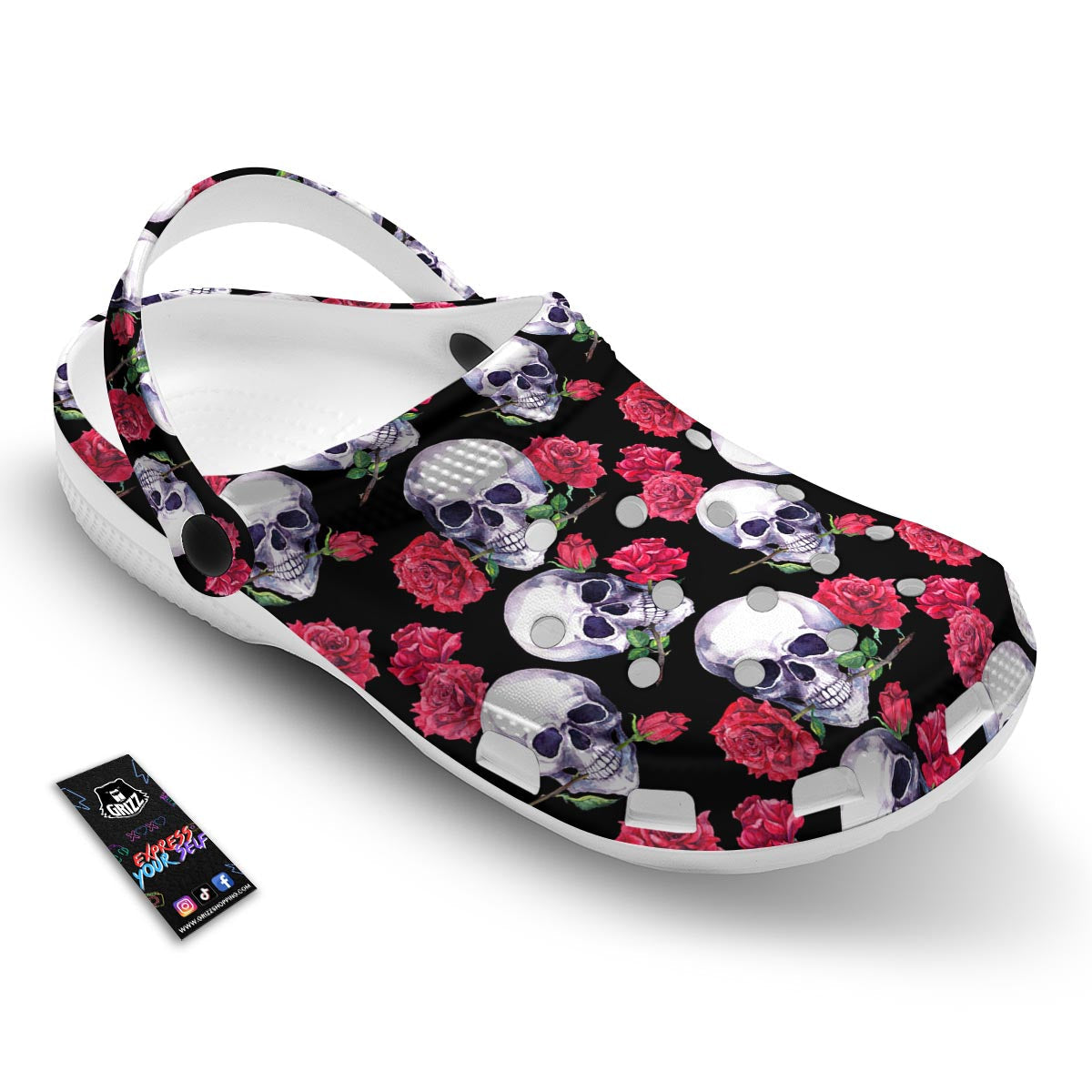 Skull Red Rose Print Pattern Clog-grizzshop