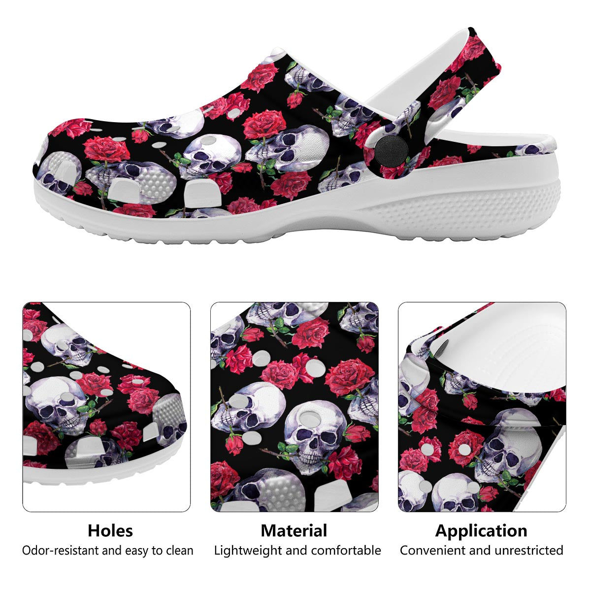 Skull Red Rose Print Pattern Clog-grizzshop