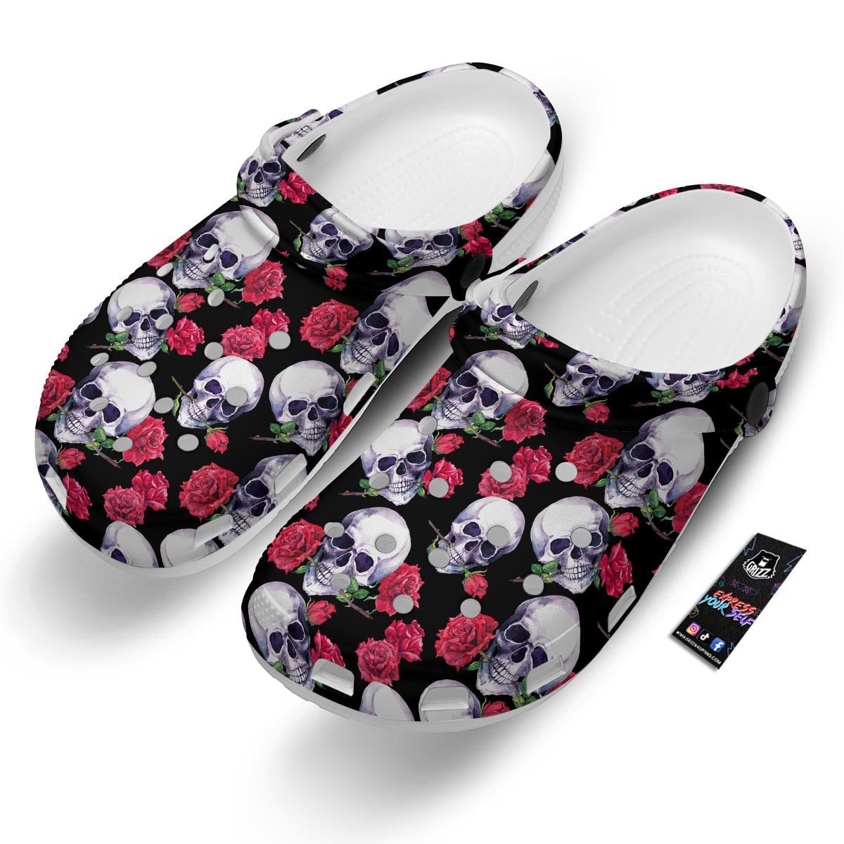 Skull Red Rose Print Pattern Clog-grizzshop