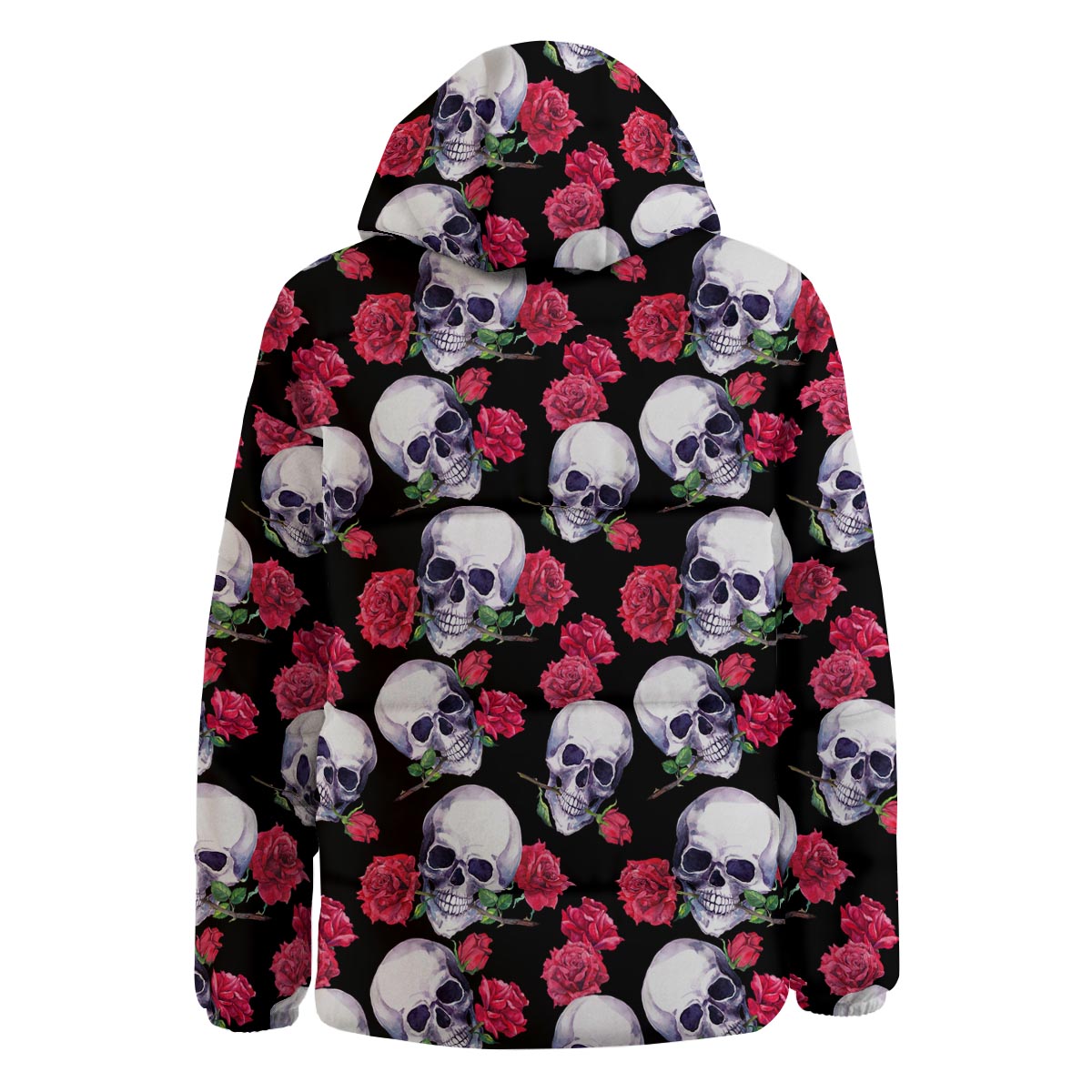 Skull Red Rose Print Pattern Down Jacket-grizzshop