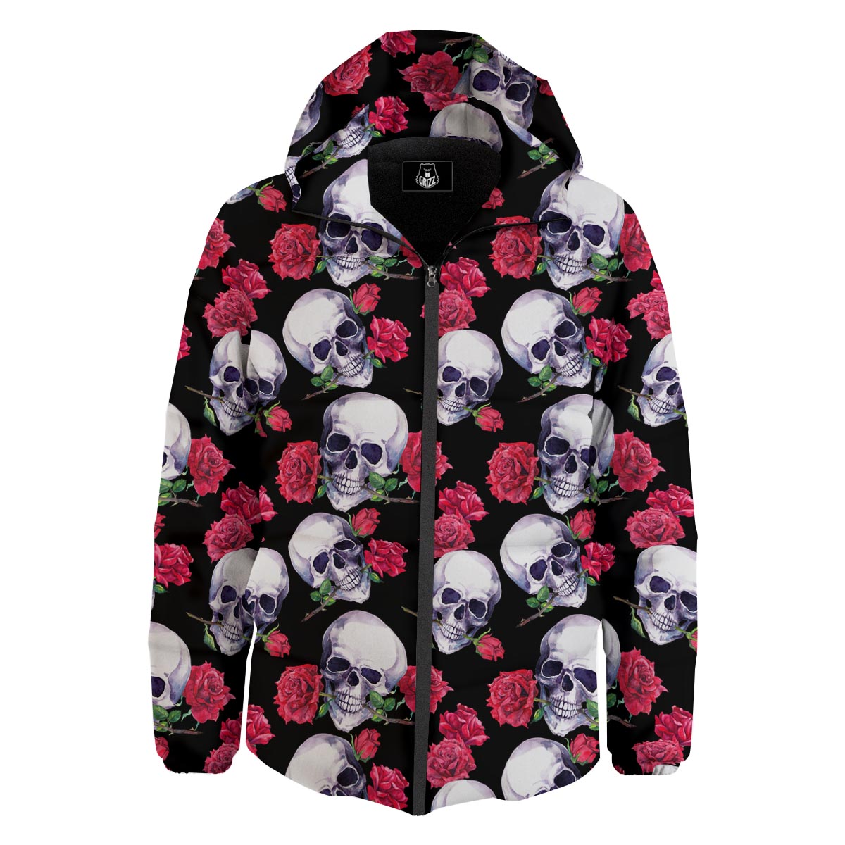 Skull Red Rose Print Pattern Down Jacket-grizzshop