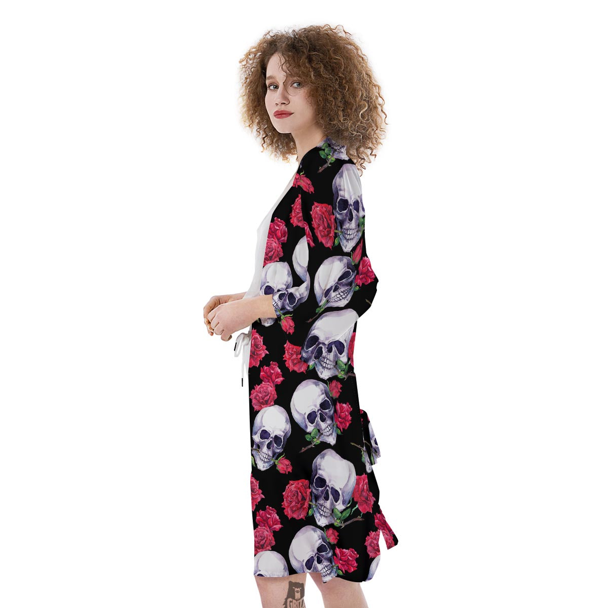 Skull Red Rose Print Pattern Kimono-grizzshop