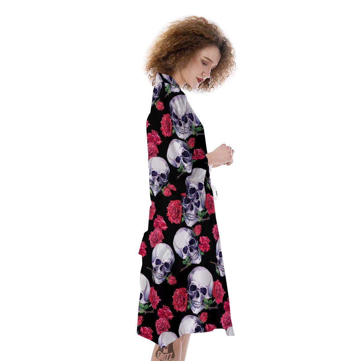 Skull Red Rose Print Pattern Kimono-grizzshop