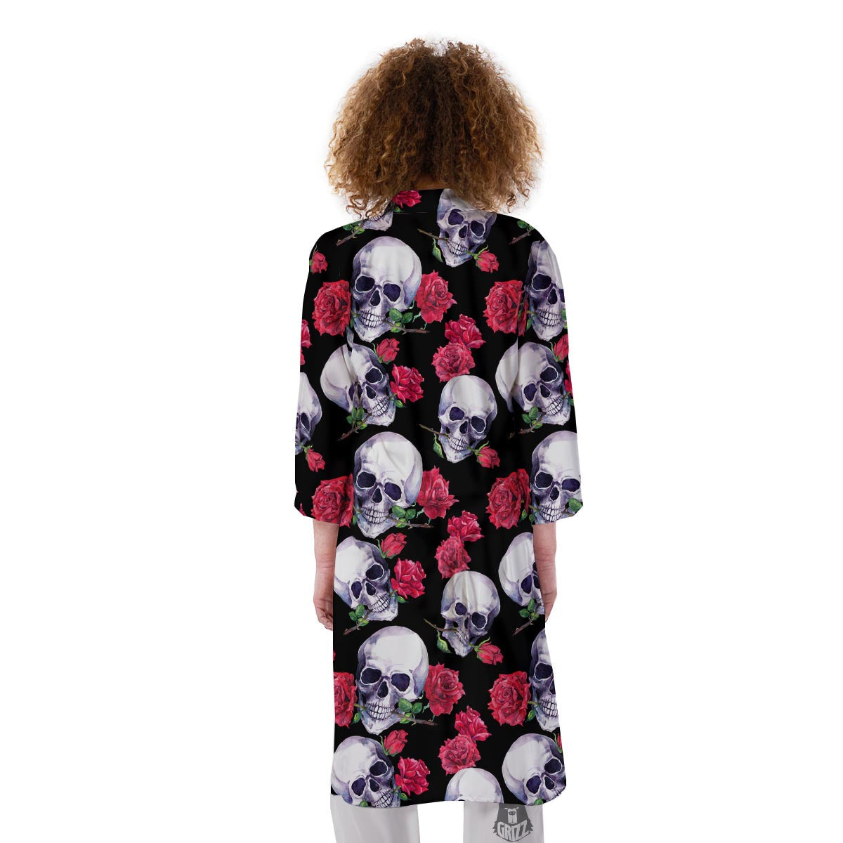 Skull Red Rose Print Pattern Kimono-grizzshop