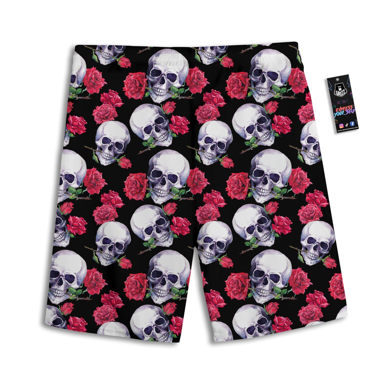 Skull Red Rose Print Pattern Men's Athletic Shorts