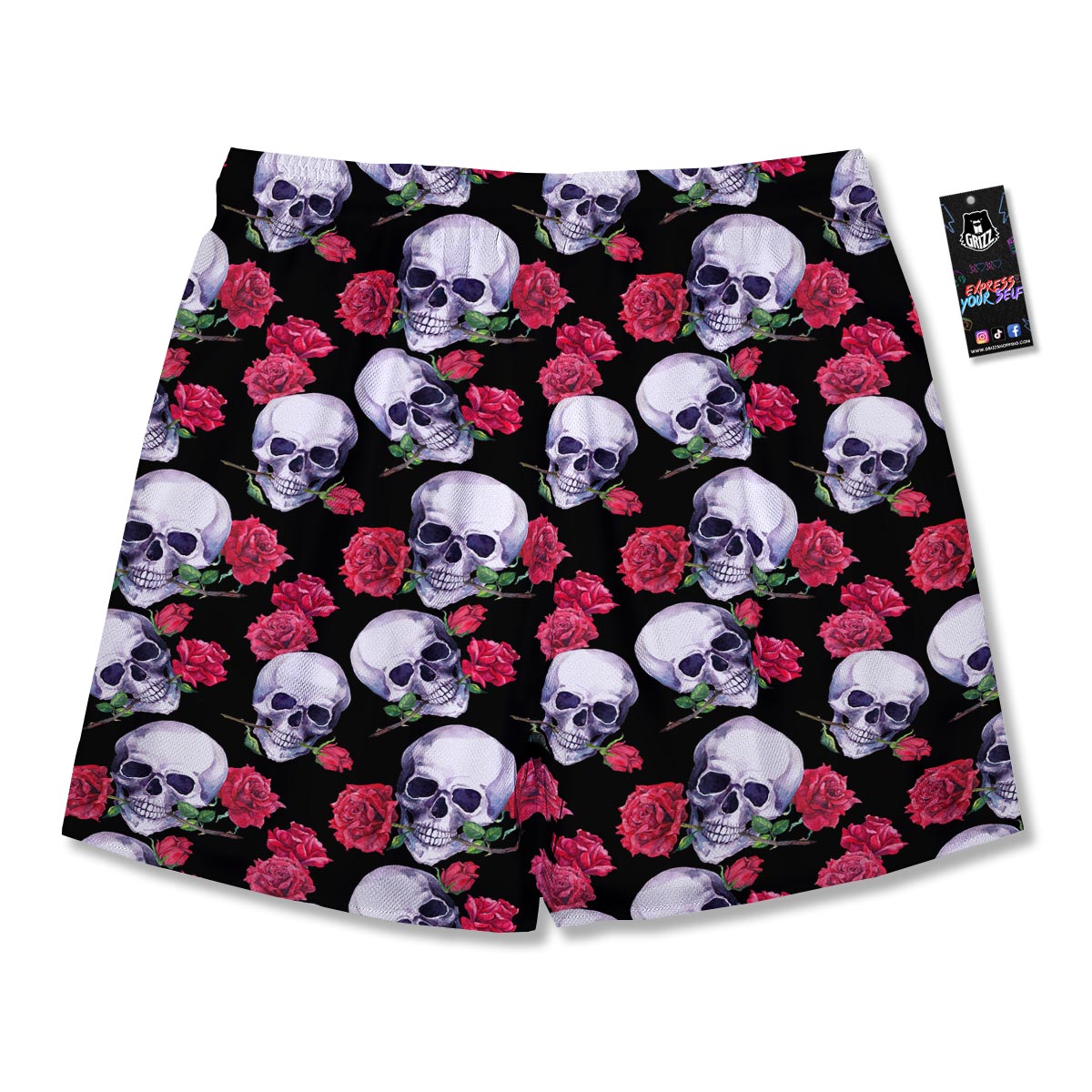 Skull Red Rose Print Pattern Men's Running Shorts-grizzshop
