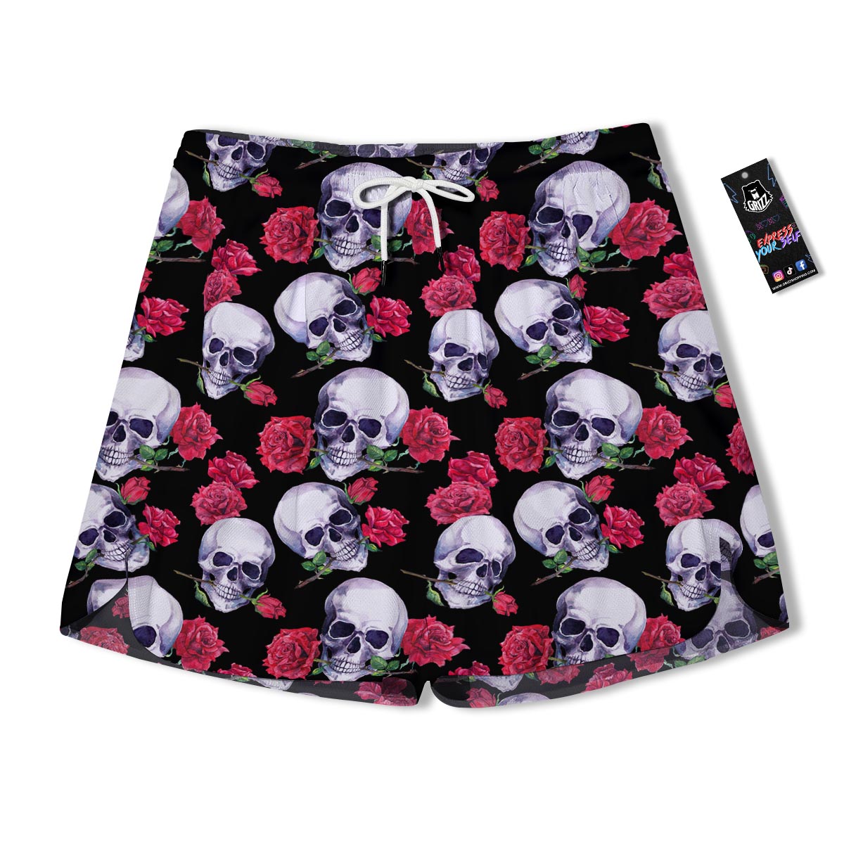 Skull Red Rose Print Pattern Men's Running Shorts-grizzshop