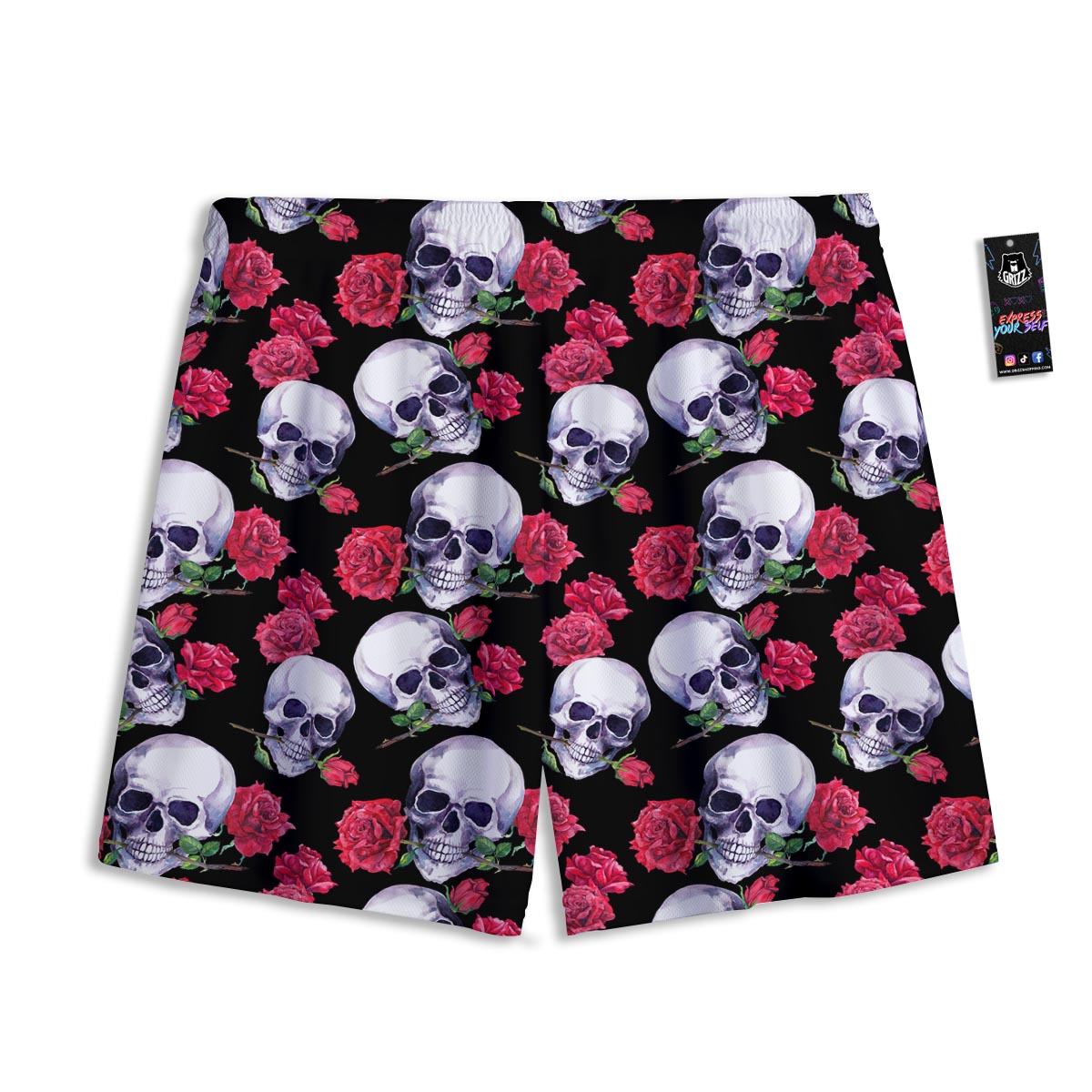 Skull Red Rose Print Pattern Mesh Shorts