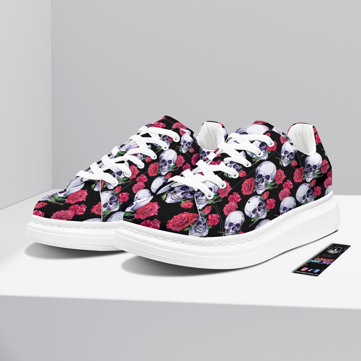 Skull Red Rose Print Pattern Platform Shoes-grizzshop