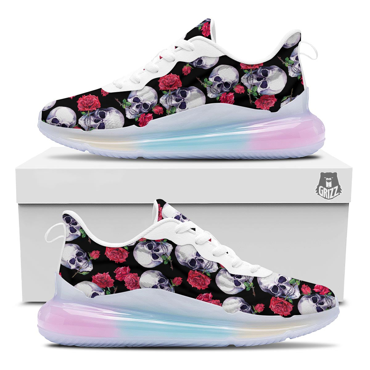 Skull Red Rose Print Pattern Running Sneakers-grizzshop