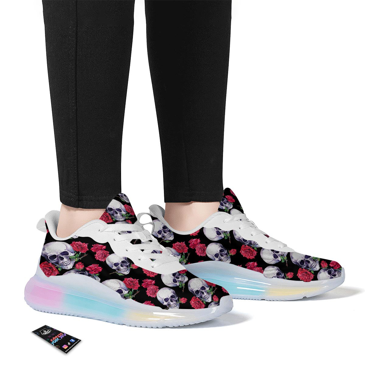 Skull Red Rose Print Pattern Running Sneakers-grizzshop