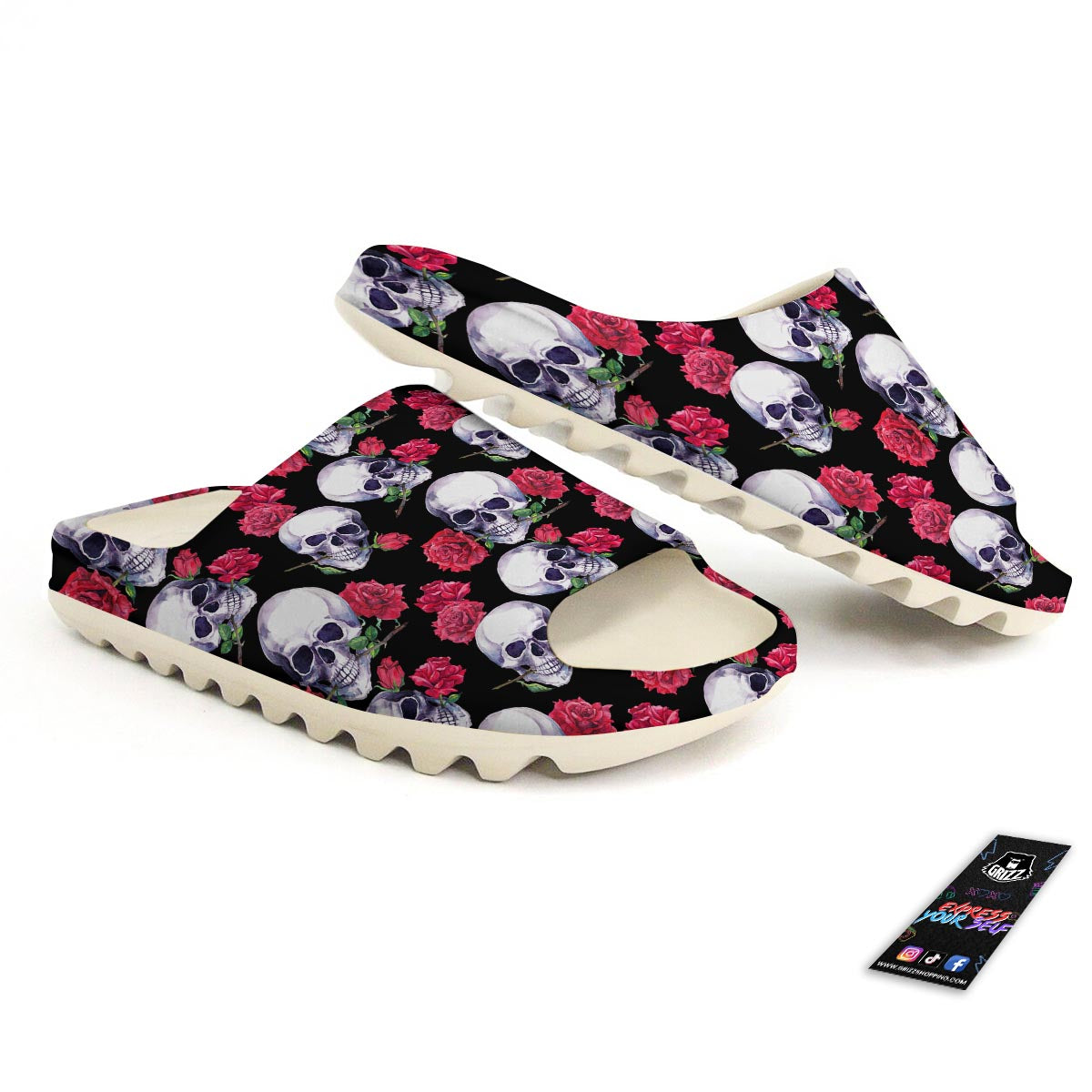 Skull Red Rose Print Pattern Sandals-grizzshop