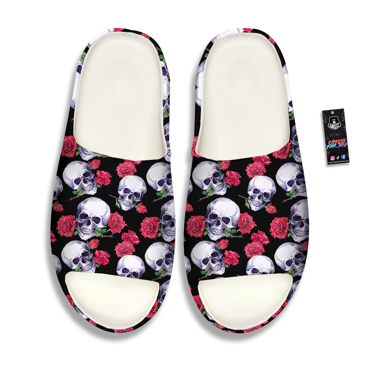 Skull Red Rose Print Pattern Sandals-grizzshop