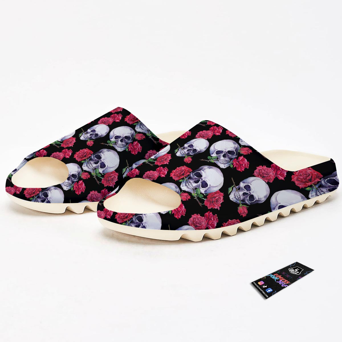 Skull Red Rose Print Pattern Sandals-grizzshop