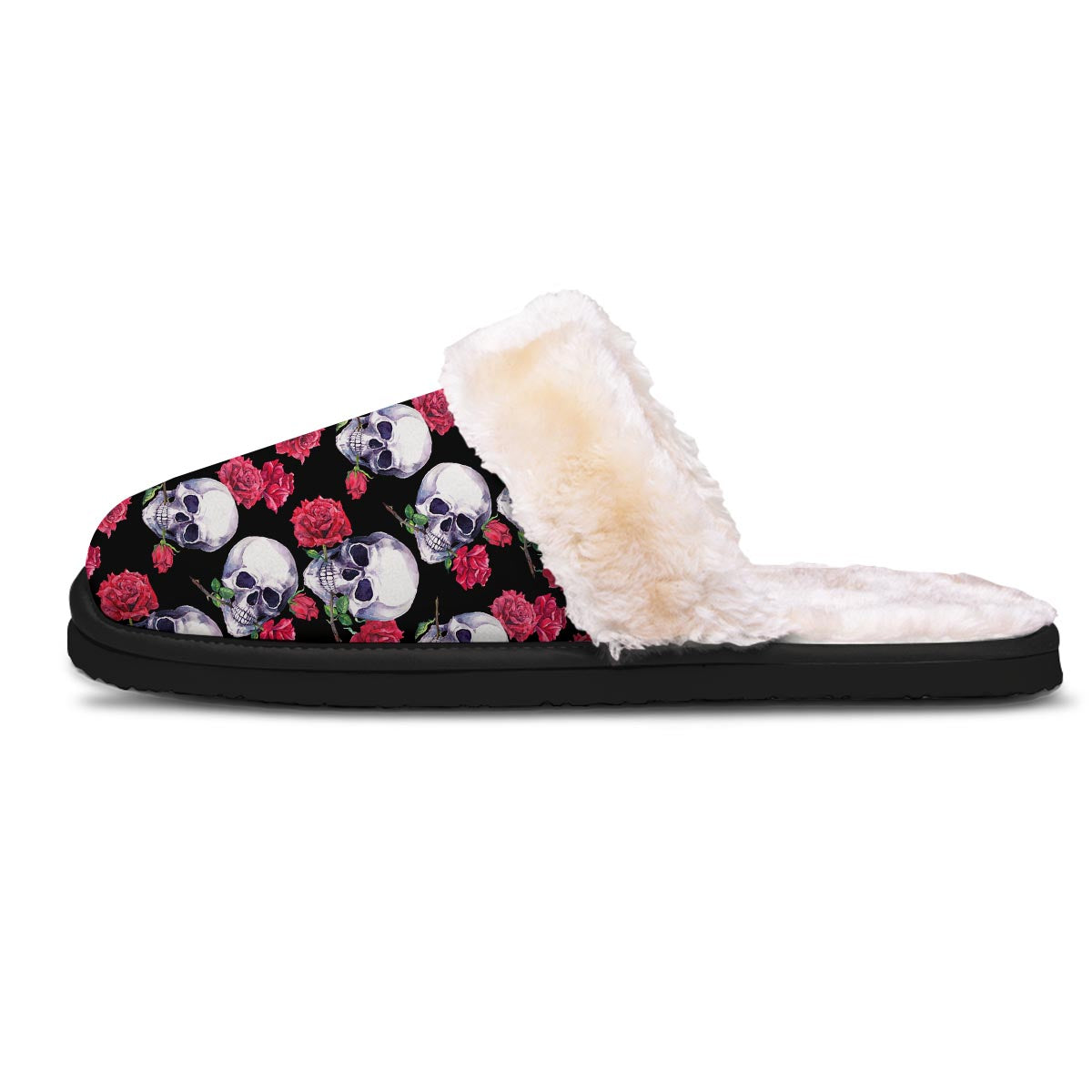 Skull Red Rose Print Pattern Slippers-grizzshop