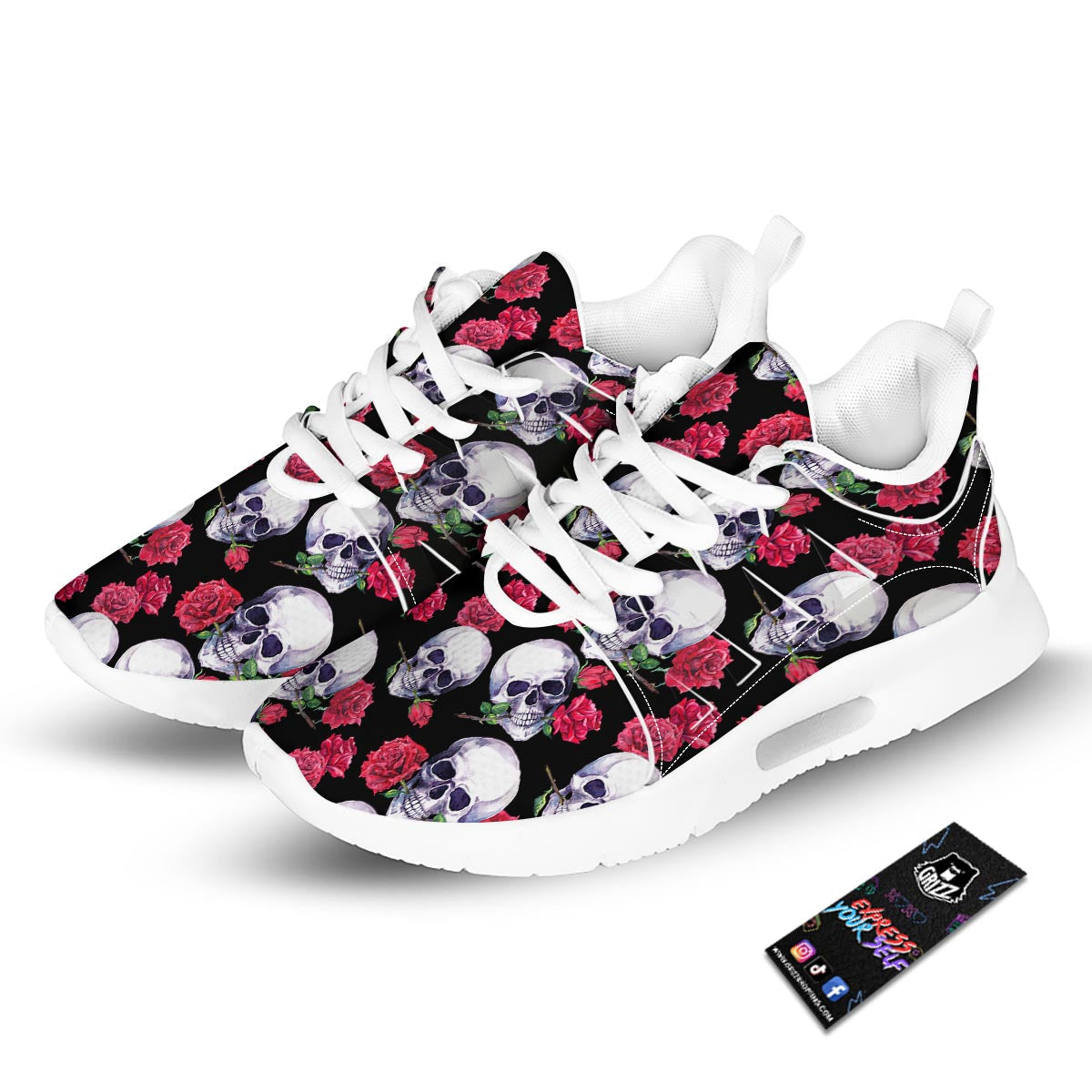 Skull Red Rose Print Pattern Tennis Shoes-grizzshop