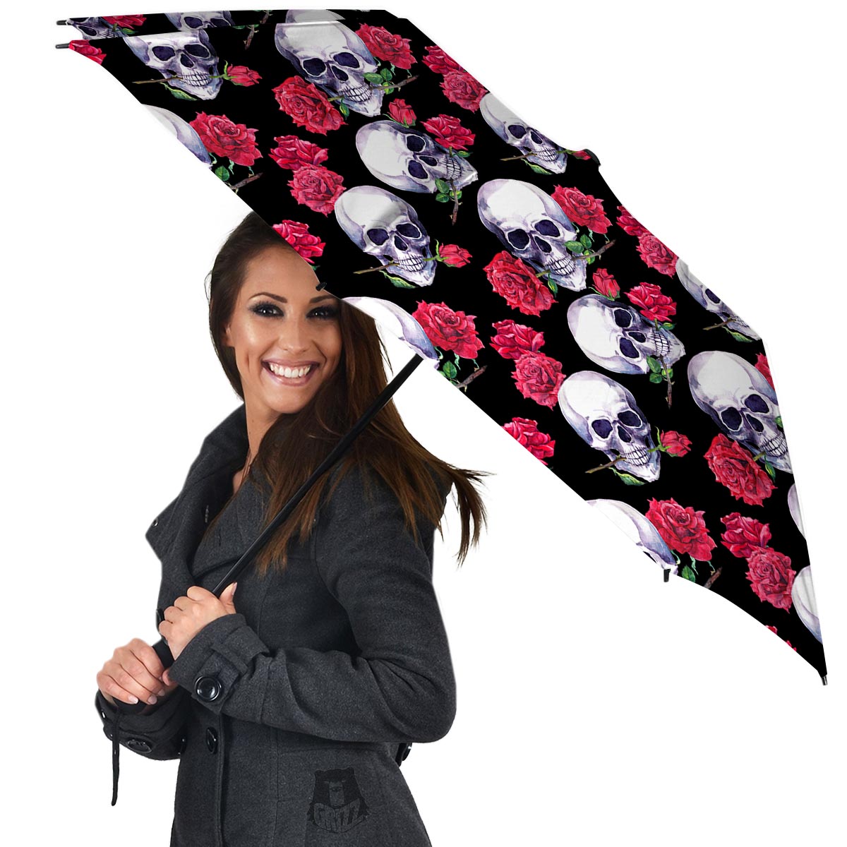 Skull Red Rose Print Pattern Umbrella-grizzshop