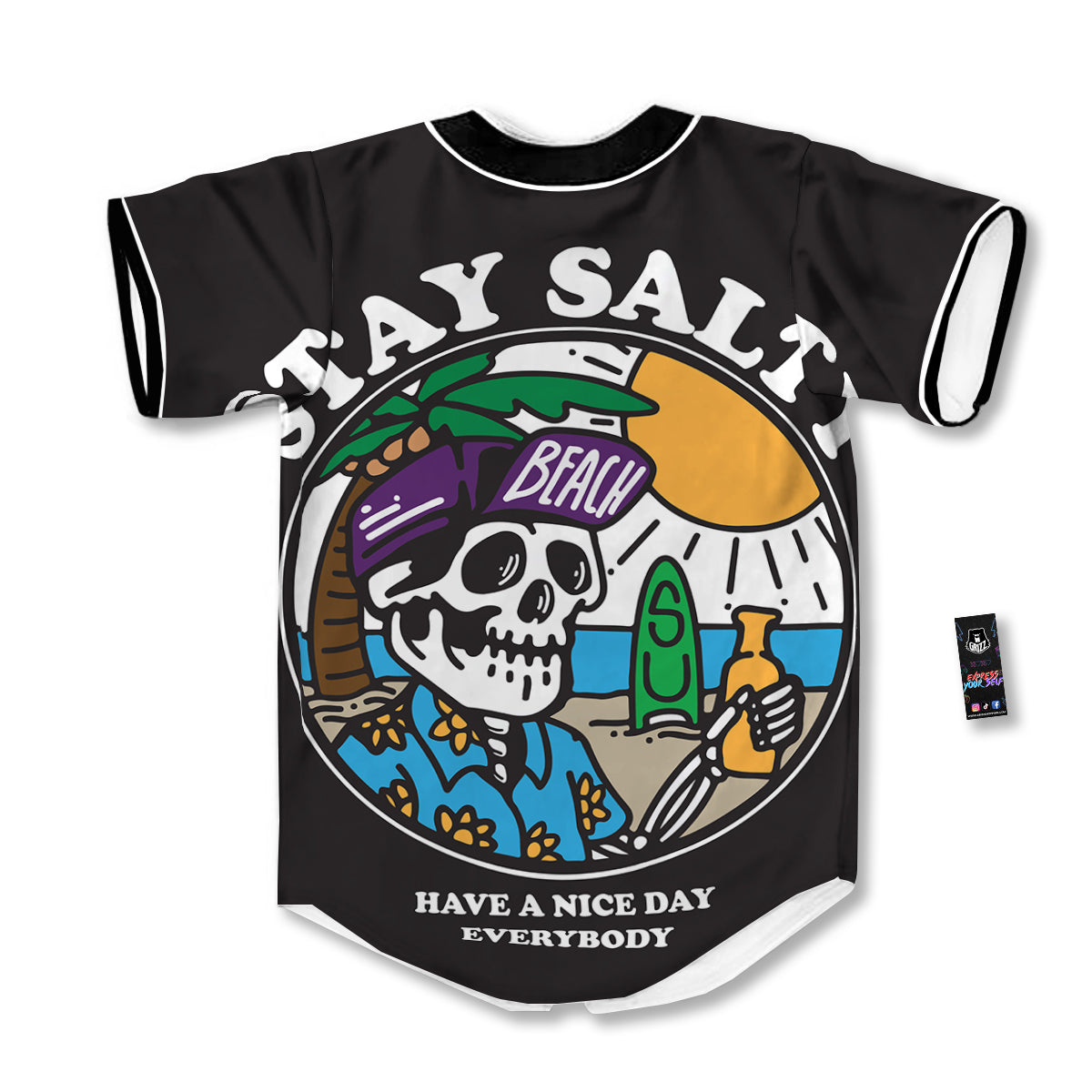 Skull Relax On Beach Print Baseball Jersey-grizzshop
