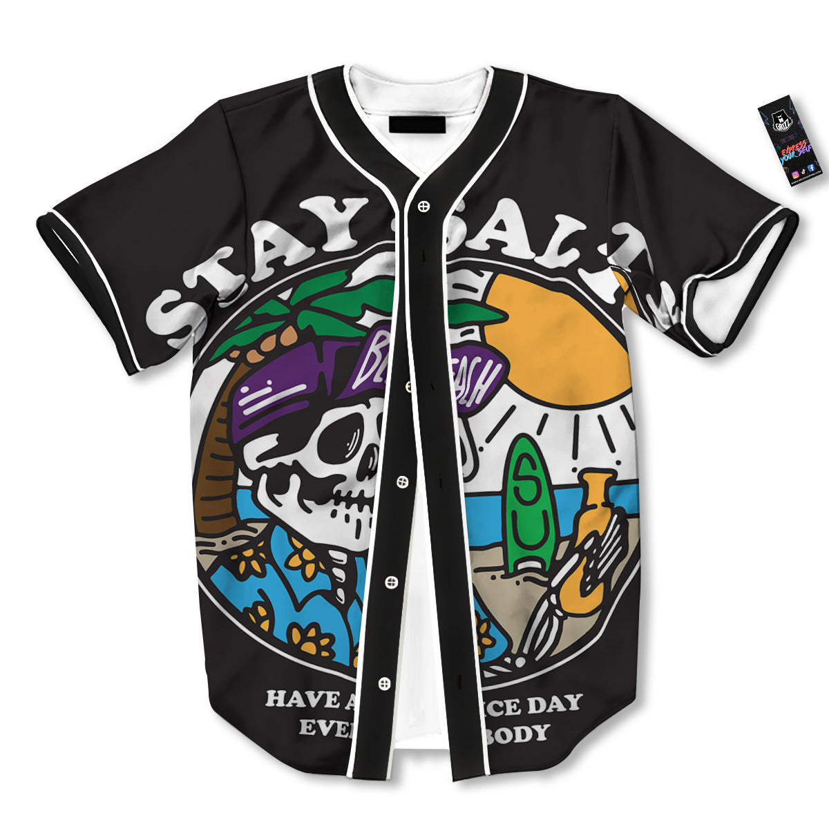 Skull Relax On Beach Print Baseball Jersey-grizzshop
