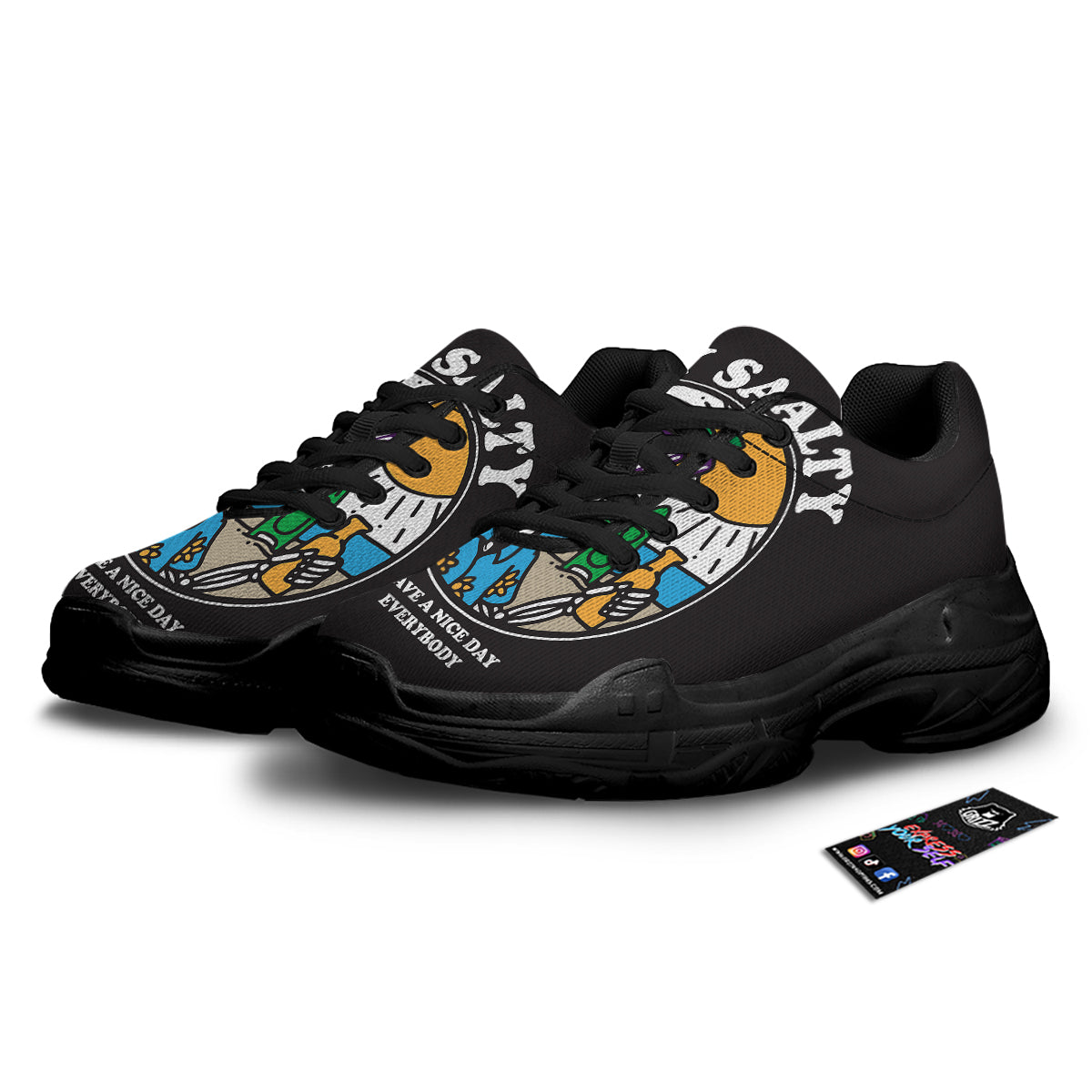 Skull Relax On Beach Print Black Chunky Shoes-grizzshop