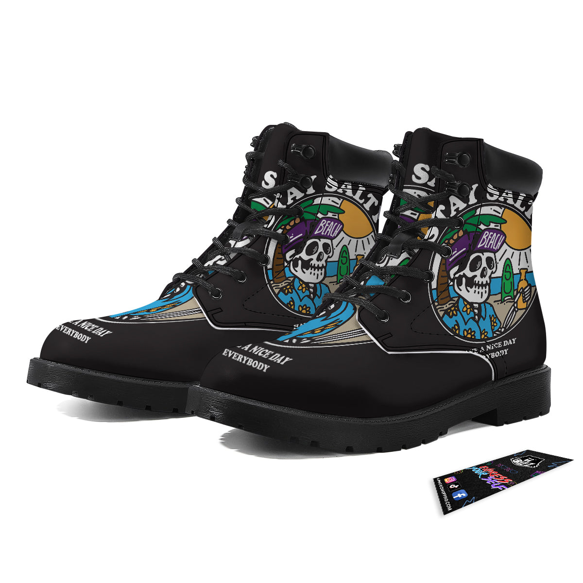 Skull Relax On Beach Print Boots-grizzshop