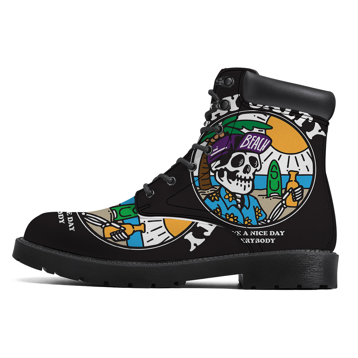 Skull Relax On Beach Print Boots-grizzshop
